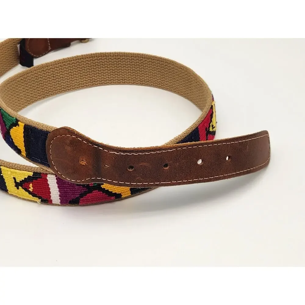 A Tail We Could Wag Belt Leather Canvas Handwoven Guatemalan Preppy Boho 43